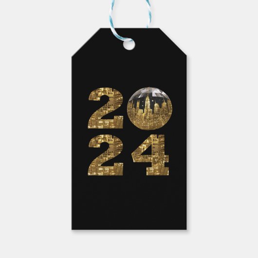 2024 – 新年イブパーティー – ボール – ニューヨーク金ゴールド- ギフトタグ (正面)