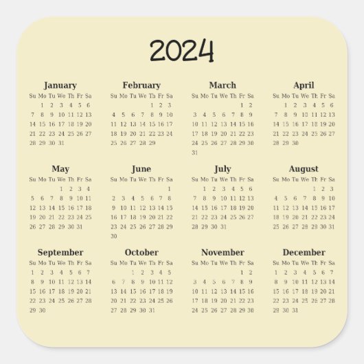 2024 12か月カレンダー正方形ステッカー スクエアシール (正面)