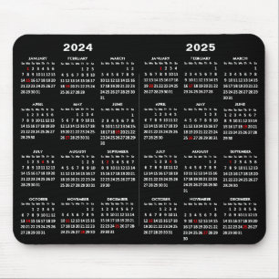 2024 - 2025カレンダーシンプルブラック(米国の休日あり) マウスパッド