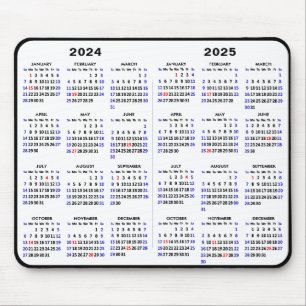2024 - 2025カレンダーシンプルブラック(米国の休日あり) マウスパッド