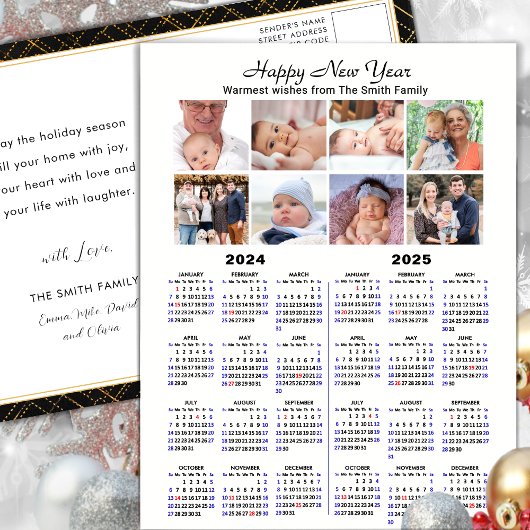 2024 2025カレンダー写真コラージブラックミニマリスト シーズンポストカード