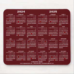 2024 - 2025 2年間カレンダー赤モダンビジネス マウスパッド