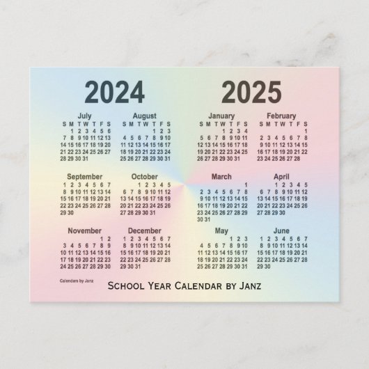 2024-2025 Rainbow Cloud School Calendar by Janz ポストカード (正面)