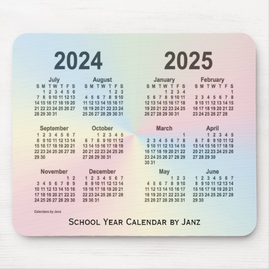 2024-2025 Rainbow Cloud School Calendar by Janz マウスパッド (正面)