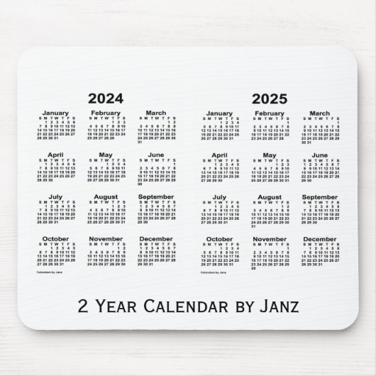 2024-2025 White 2 Year Calendar by Janz Mousepad マウスパッド (正面)