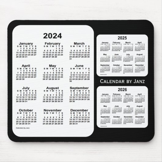 2024-2026 Janzによる白黒3年カレンダー マウスパッド (正面)