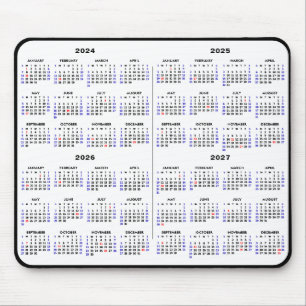2024-2027 4年カレンダーシンプルブラックアメリカ休日 マウスパッド