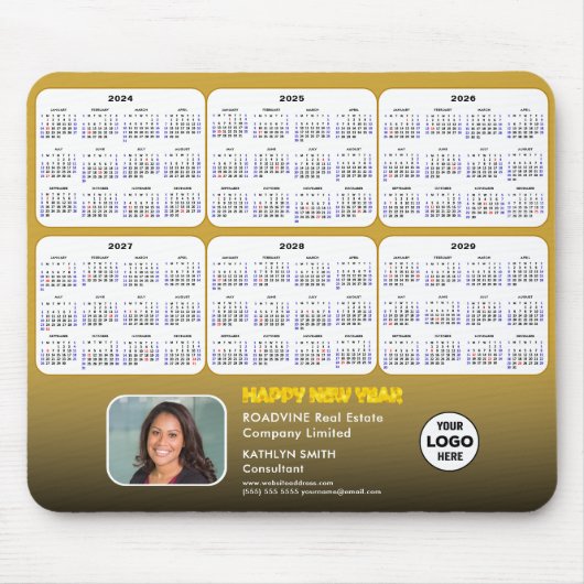 2024 - 2029カレンダロ企業のゴ金ゴールドの写真 マウスパッド (正面)