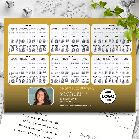 2024 - 2029 6年間カレンダーモダン金ゴールド企業の シーズンポストカード