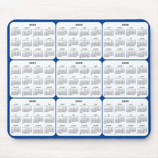 2024 - 2032カレンダーと米国の祝日とネイビーブルー マウスパッド (正面)