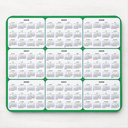 2024 - 2032カレンダー(米国の祝日を除く) マウスパッド (正面)