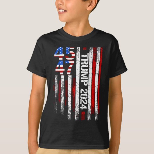 2024 45 47ヴィンテージアメリカ国旗のレトロ4547 Tシャツ (正面)