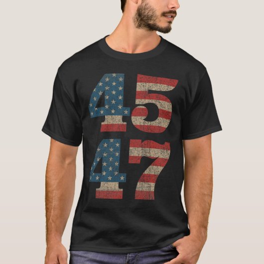 2024 45 47 ヴィンテージ アメリカ国旗 レトロ 4547 トランプ Tシャツ (正面)