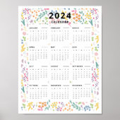 2024 At A Glance Calendar Wildflower Pattern ポスター (正面)