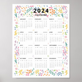 2024 At A Glance Calendar Wildflower Pattern ポスター