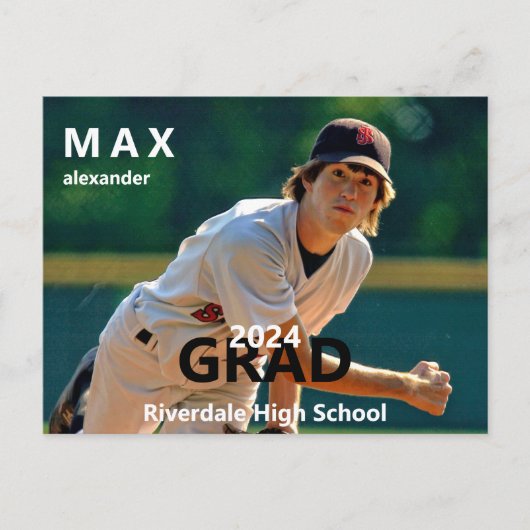2024 Baseball Photo Graduation Announcement II ポストカード (正面)
