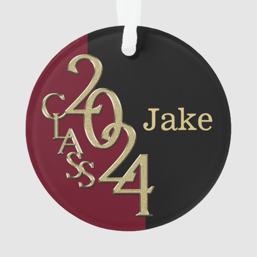 2024 Burgundyと金ゴールドの卒業写真 オーナメント (裏面)