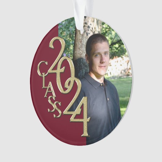 2024 Burgundyと金ゴールドの卒業写真 オーナメント (正面)