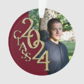 2024 Burgundyと金ゴールドの卒業写真 オーナメント (正面)