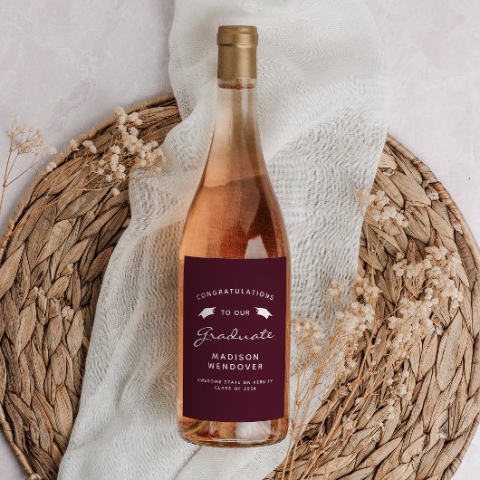 2024 Burgundy White Script Cap卒業 ワインラベル