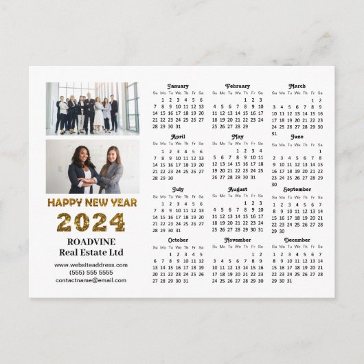 2024 Business 2フォト金ゴールドモダンスクリプトカレンダー シーズンポストカード (正面)