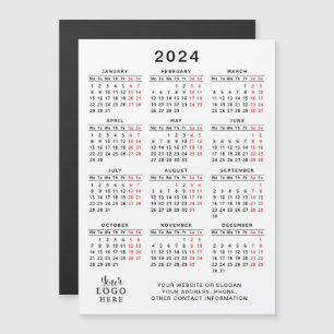 2024 Business Logoカレンダーマグネットホワイトブラックレッド