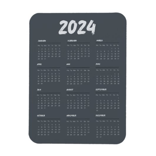 2024 Calendar Black And White Simple  マグネット (縦)