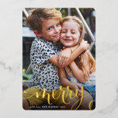 2024 CHRISTMAS写真家族の書道のメリー子供 箔シーズンカード (正面)