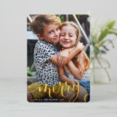 2024 CHRISTMAS写真家族の書道のメリー子供 箔シーズンカード (立ち正面)