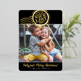 2024 CHRISTMAS PHOTO cute Nice List stamp black 箔シーズンカード