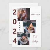 2024 Collage写真Burgundy Grad発表 招待状 (正面/裏面)
