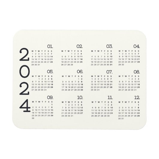 2024 Full Year Calendar Black And White Elegant マグネット (横)