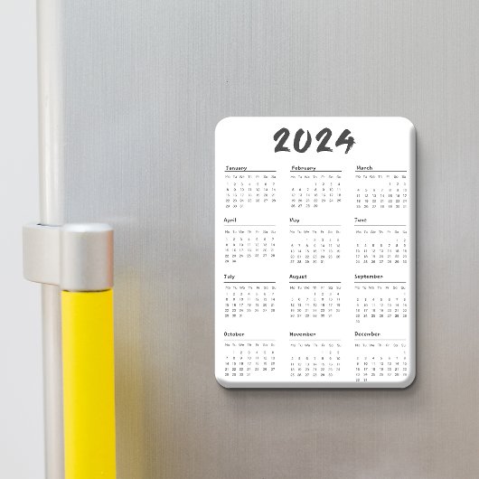 2024 Full Year Calendar Black And White Minimalist マグネット