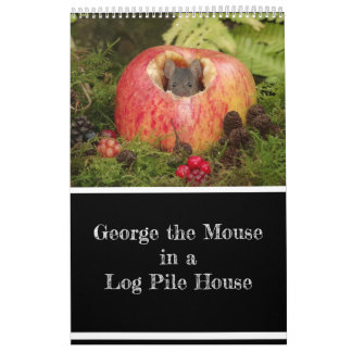 2024 George the mouse in a log pile house new カレンダー