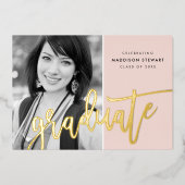 2024 GRAD写真書道モダン赤面ピンク金ゴールド 箔招待状 (正面)