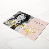 2024 GRAD写真書道モダン赤面ピンク金ゴールド 箔招待状 (回転した状態)