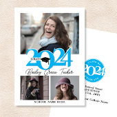 2024 GRAD はっきりした Cap 3フォトスカイブルー卒業 案内状