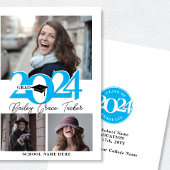 2024 GRAD はっきりした Cap 3フォトスカイブルー卒業 案内状