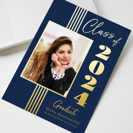 2024 Grad Announcement Photo Frame Navy Gold Foil 箔招待状