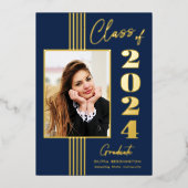 2024 Grad Announcement Photo Frame Navy Gold Foil 箔招待状 (正面)