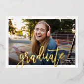 2024 GRAD PHOTOモダンシンプルスクリプト金ゴールド 箔招待状 (正面)