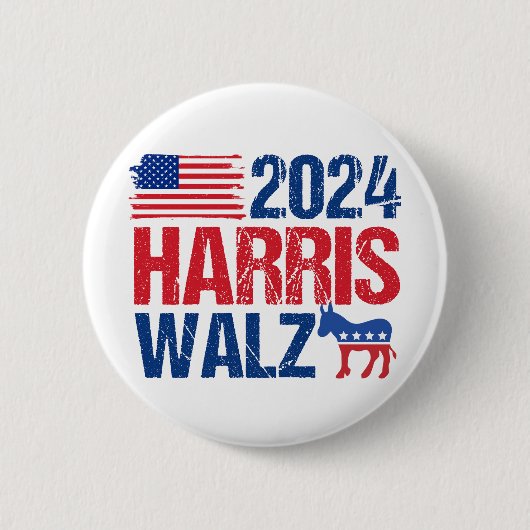 2024 Harris Walz民主党議員ドンキーアメリカン選挙 缶バッジ (正面)