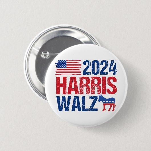 2024 Harris Walz民主党議員ドンキーアメリカン選挙 缶バッジ (正面&裏面)