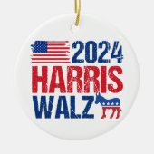 2024 Harris Walz民主党議員ドンキークリスマス セラミックオーナメント (正面)