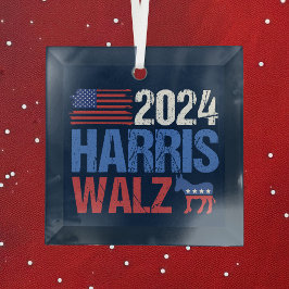 2024 Harris Walz民主党議員ドンキーブルークリスマス ガラスオーナメント