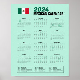 2024 Mexican CalendarダウンロードPDF $3.95 ポスター