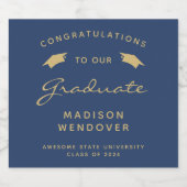 2024 Navy Blue金ゴールドスクリプトキャップ卒業 スパークリングワインラベル (シングルラベル)