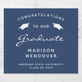 2024 Navy Blue White Script Cap卒業 スパークリングワインラベル (シングルラベル)