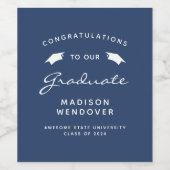 2024 Navy Blue White Script Cap卒業 ワインラベル (シングルラベル)