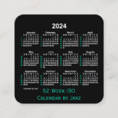 2024 Neon 52週間ISOカレンダー(Janz) スクエア名刺 (正面)